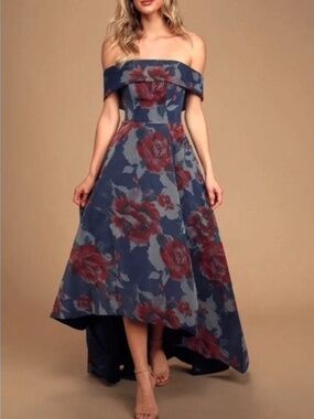Bariano navy floral gown